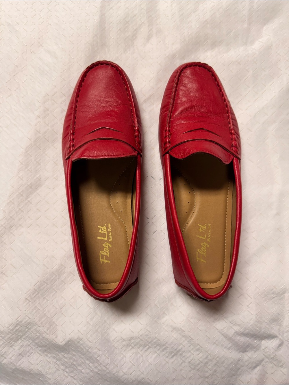 Vintage Flag Ltd. Red Leather Penny Loafers Size 6M Made in Brazil